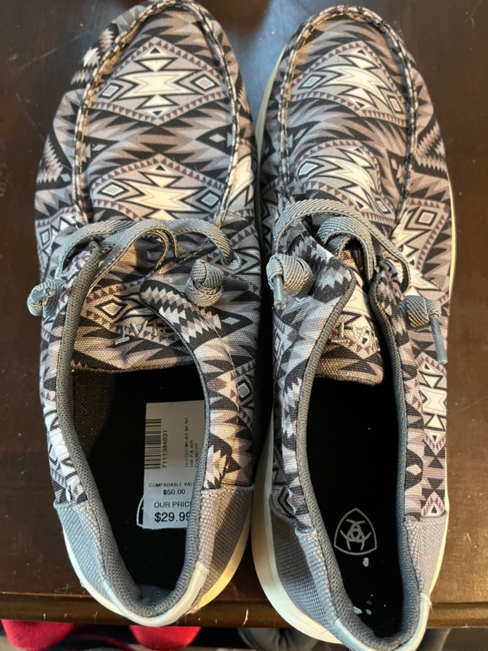 Ariat Men's Grey Aztec Pattern Boat Shoes
